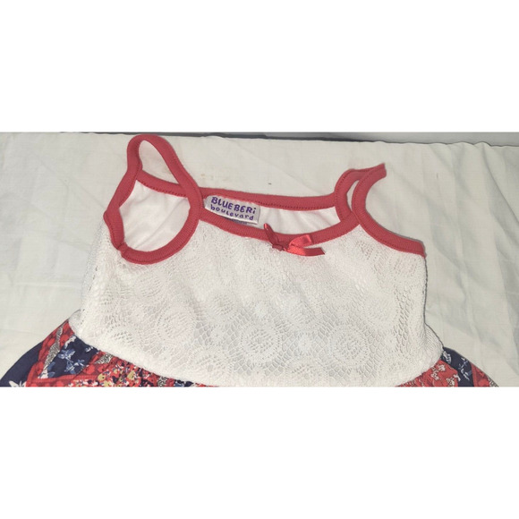 Blueberi Boulevard Girls 3T Red White Blue Diamond Pattern Quilt Look Dress - Picture 2 of 4